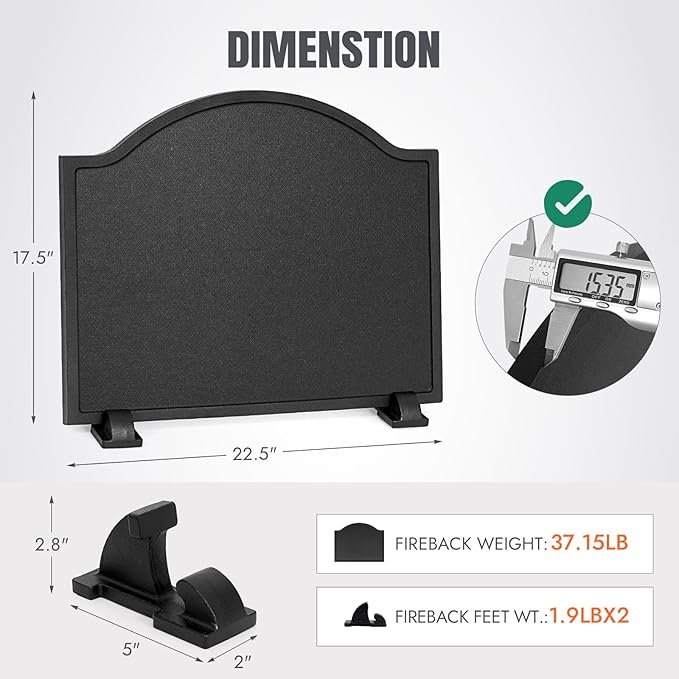 INNO STAGE 23 Inch Fireback for Fireplaces - Cast Iron Firebacks with Feet, Heavy Duty Fireplace Back Plate Protector, Fireplace Heat Reflector, Black