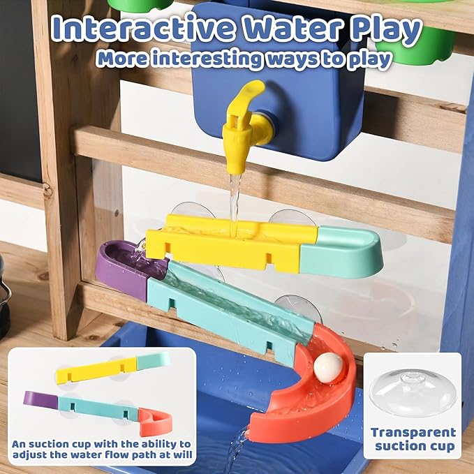 Wooden Outdoor Mud Kitchen for Kids, Pretend Play Kitchen Playset with Removable Sink, Faucet, Stove Top, Planting Area & Cooking Accessories, Toddler Gift for Boys Girls Ages 3+ (Blue)