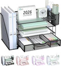 WALI Desk File Organizer, 4 Tier Desktop Paper Letter Tray Organizer with Drawer and 2 Pen Holders, Office Desk Accessories & Workspace Organizers for Office, Home Supplies(DO005DH-B), 1 Pack, Black