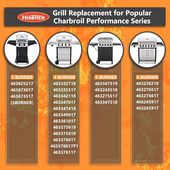 Hisencn Gas Grill Parts for Charbroil Grill Performance 463673519 463625217 463625219 463673517 463673017 463347519 463275517 463244819, 470-5200-W1, G470-0004-W1, Heat Plates Burner Tube 2 Burner