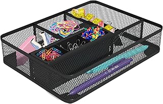 1InTheOffice Mesh Collection Desk Drawer Organizer Tray, 7 Compartment, Matte Black