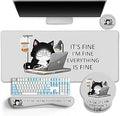 LIMKRIAN Cat Ergonomic Mouse Pad with Wrist Rest Desk Mat Sets Accessories, Cute Mouse Pads for Desk, Gaming Mouse Pad Wrist Support, Keyboard Mat Wrist Rest Cup Coaster Funny Office Desk Accessories