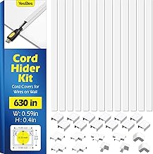 630in Cord Hider Kit, Cord Covers for Wires on Wall, Cord Hider for Wall Mount tv, tv Cable Hider Wall kit, Paintable Cable Raceway, Wire Covers for Cords, 40X L15.7in X W0.59in X H0.4in, White