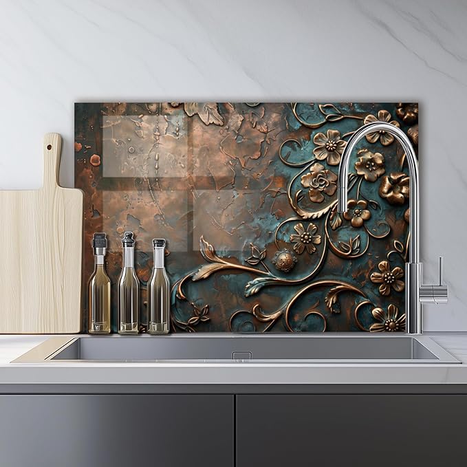 LMSDYSHU Tempered Glass Backsplash for Kitchen, Retro Plum Blossom, Frameless, Stove Backsplash Protector for Wall,Easy to Clean, Home Decor (30"x24")