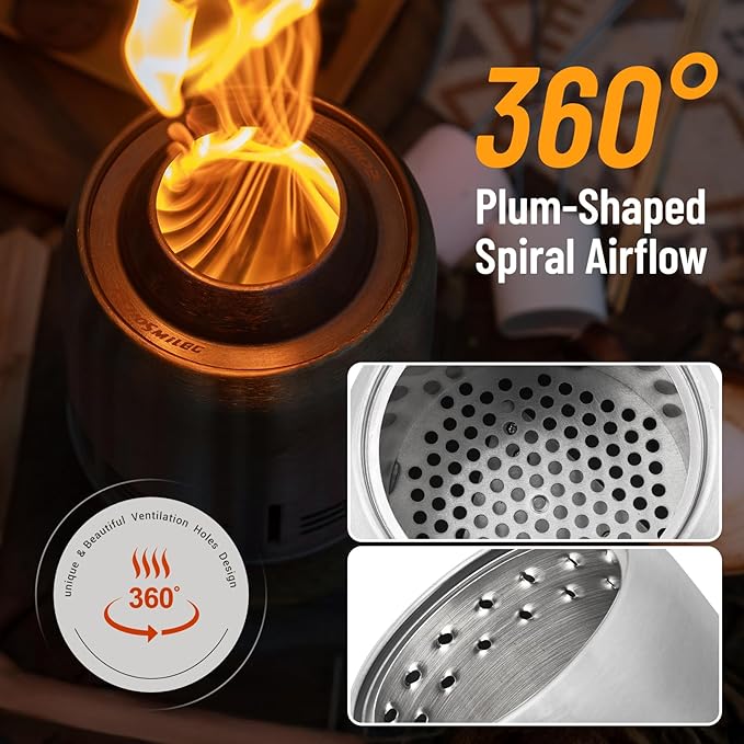 EchoSmile 9 x 7 inch Smokeless Tabletop Fire Pit with Stand, Stainless Steel Portable Fire Pit for Outside Camping, Patio, Camping Stove Fueled by Pellets or Wood Burning, Sliver