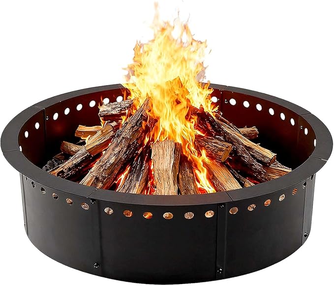 36 Inch Smokeless Fire Pit Ring Insert Outdoor, Heavy Duty Solid Metal Steel Round Firepit Rim Liner for Outside, 40 Inch Outer Diameter DIY Campfire Ring, Above or In-Ground, for Camping Garden Patio