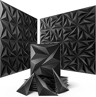 Sonicism Wall Panels Upgrade 32 Pack,0.7”x11.8”x11.8”Pyramid 3D Wall Panels Creative Cutting,PVC Wall Panels for Interior Wall Decor Fire Resistant,Wall Tiles for Various Scenes(Charcoal Black)