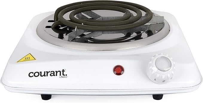 Courant Electric Burner, Countertop Single coiled portable Hotplate 1000W, White