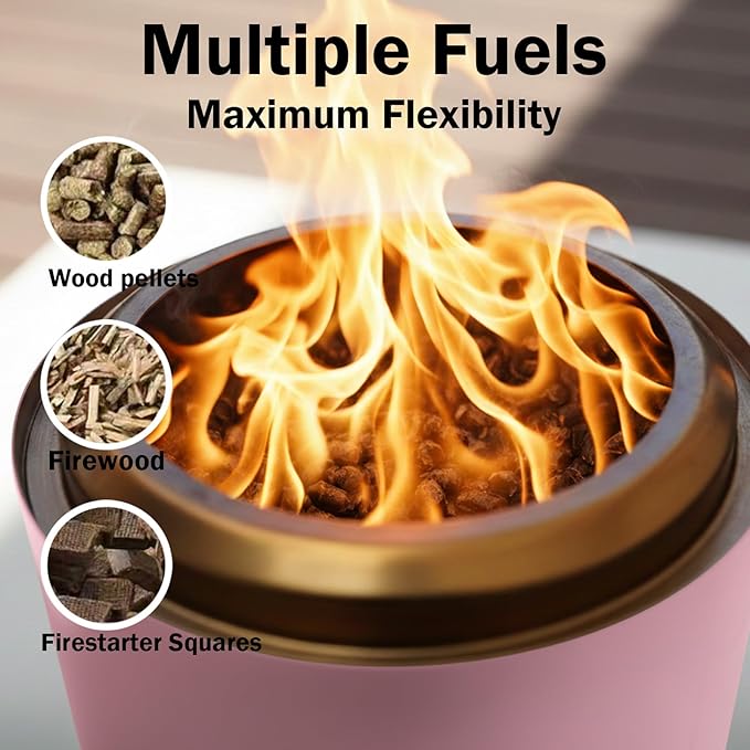 Tabletop Fire Pit 9.7 x 7.1 inch By Viva Garden, Low Smoke Camping Stove for Outdoor & Patio, Fueled by Pellets or Wood (Pink, 9.7 x 7.1 inch)