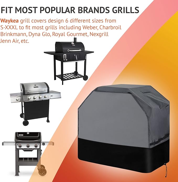 Heavy Duty Grill Cover 49 Inch, 600D Oxford Water Resistant UV & Fade Resistant BBQ Cover for Weber Char-Broil Dyna Glo Nexgrill Charcoal Gas Grill (49”W x 25”D x 43”H, Gray/Black)