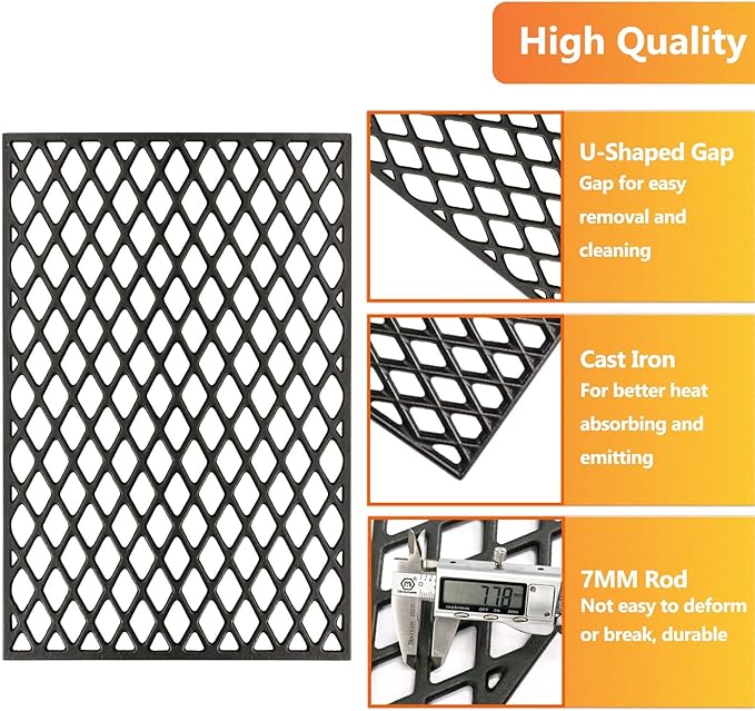 GRISUN Grill Grates for Pit Boss 820 Series, Pro Series 850 Wood Pellet Grills, Heavy Duty Cast Iron Grill Grids for Pit Boss 820 Deluxe Grill, 2 PCS