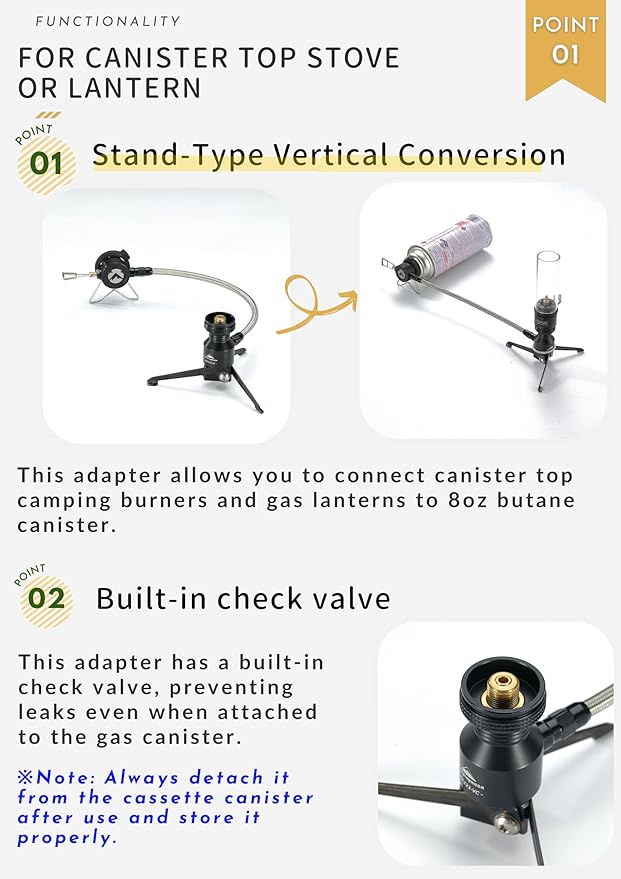 Butane Adapter Stand Type Remote Stove for Camping Backpacking Butane Gas Fuel Canister w/Hose Z23-VC (Black)