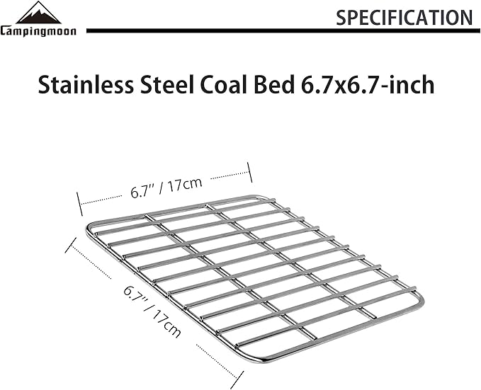 CAMPINGMOON Coal Bed Charcoal Fire Grate Grill Grates Replacement Stainless Steel for Barbecue Multifunction Outdoor Cooking T-172 (1pc, 6.7x6.7-inch)