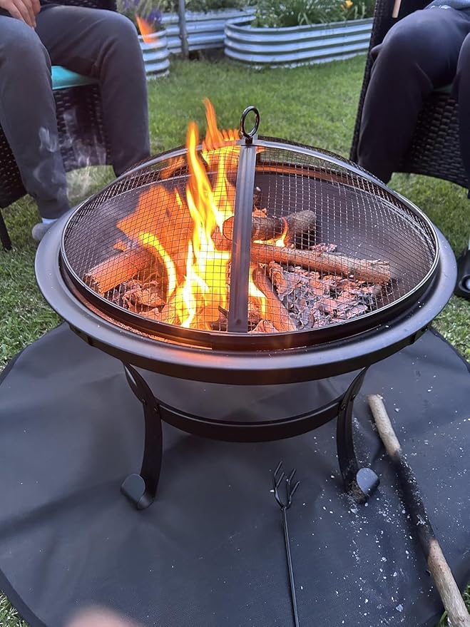 Fire Pit Mat 36" Round – Fireproof Deck Protector for Fire Pits, Triple-Layer Heat Resistant Mat for Patio, Grass & Camping, Waterproof Silicone Fiberglass Grill Pad