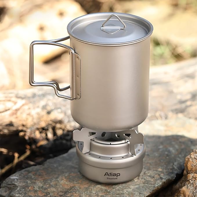 Alcohol Stove, Titanium Portable Camping Backpacking Hiking Stove with Cross Stand Carry Bag