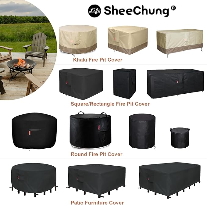 SheeChung Outdoor Fireplace Cover for Fire Sense 01471 Fire Pit,Waterproof Round Grill Cover 30 Inch,Heavy Duty 600D Outside Round Covers for BBQ Grill Smoker,UV Resistant,30"Dx43"H