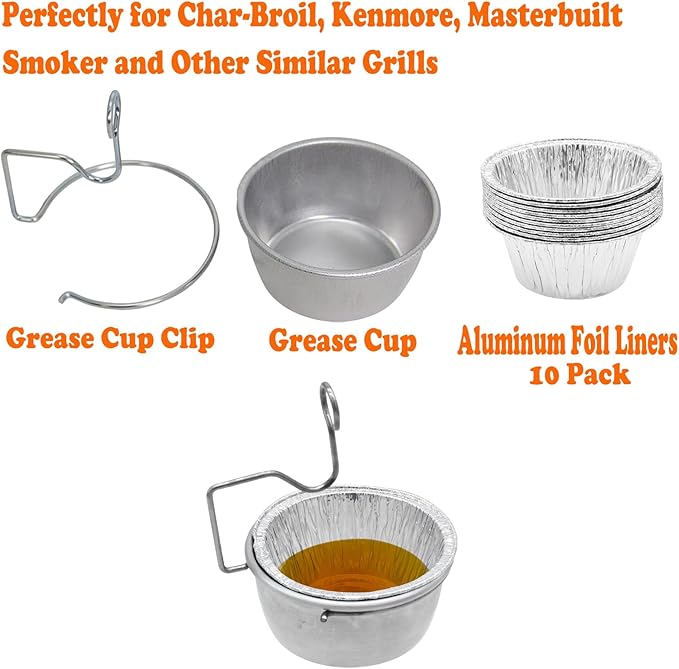Grill Grease Tray with Clip for Char-Broil & Kenmore Outdoor Grill Grease Tray Replacement Part,Grease Catcher for Masterbuilt 30"&40"and Other Similar Grills, Disposable Aluminum Foil Liners(10 Pack)