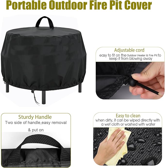 Fire Pits Cover for TMWINGS, 28 inch Waterproof Outdoor Fire Pit Stove Cover for Round Firepit Bowl Roating Table and BBQ Grill-28"D x 18"H