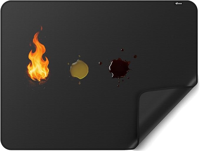 FLASLD Under BBQ Mat, 36x48 inches Large Under Grill Mats for Outdoor Grill, Double-Sided Fireproof Protective Mat, Oilproof Waterproof BBQ Fire Pit Fireplace Mat