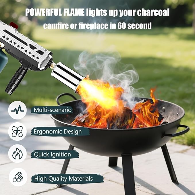 ARTFLAMM Propane Torch Gun, Powerful Cooking Grill Torch Gun, Adjustable Flamethrower Multi Use Blow Torch for BBQ, Campfire, Charcoal Wood Grills Lighter(Tank Not Included)