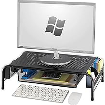 Simple Houseware Metal Desk Monitor Stand Riser with Organizer Drawer, Black