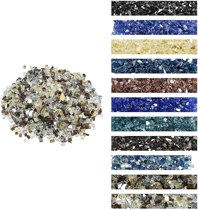 VEVOR Fire Glass, 10 lbs, Copper + Clear + Gold, 1/2 Inch High-Temperature Resistant Reflective Glass Rocks, Smokeless Fire Pit Stones for Outdoor Table & Landscaping