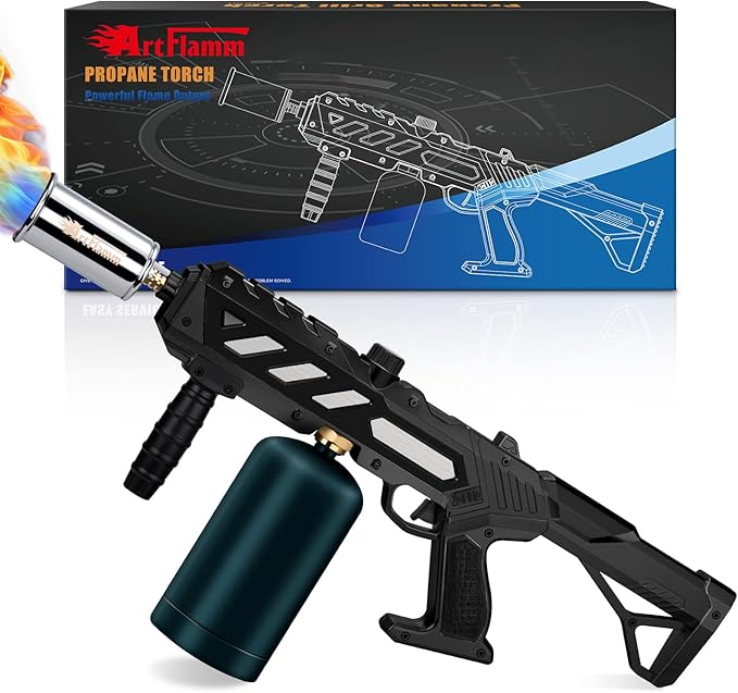 ARTFLAMM Powerful Propane Torch Gun, Kitchen Grill Torch with Detachable Design, Adjustable Flamethrower Torch Burner for Searing Steak, BBQ, Welding, Camping Charcoal Lighter(Tank Not Included)