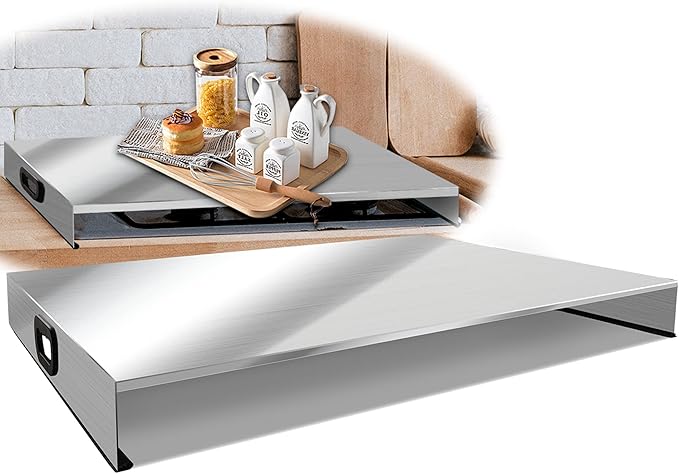 Stainless Steel Gas Stove Top Cover, Noodle Board Cooktop Cover, Kitchen Organizer for Gas and Electric Stove Range Expanding Kitchen Space, Large Size 30"x 22"x3", Sliver