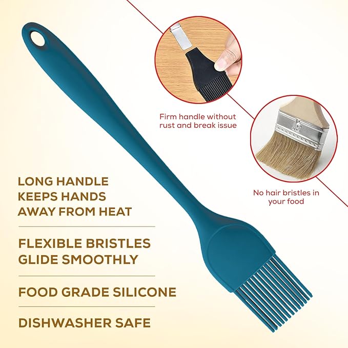 Mrs. Anderson’s Baking Silicone Basting Brush, Non-Stick, Heat Safe, Shed-Proof Bristles, Turquoise, 1.75-Inches, For Butter, Egg Wash, Glaze, And Baking Prep