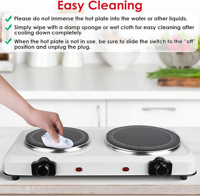 Electric Infrared Dual Burner, Portable Heating Hot Plate Stove Countertop RV Hotplate Glass Cooktop for Home RV Camp, Stepless Temperature Adjustments (Double)