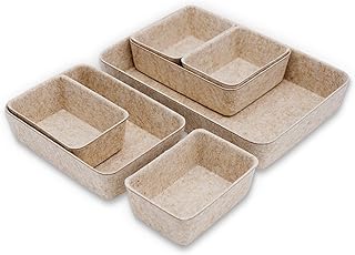 Welaxy Office Drawer organizers felt storage bins Shallow Small Desk trays Draw dividers Nordic Lifestyle Natural Scandinavian-chic style 7-piece (Oatmeal)