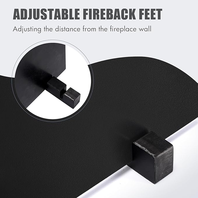 INNO STAGE 22" Fireback for Fireplace- Iron Fireplace Back Plates with Feet, Fireplace Wall Protection, Fireplace Heat Reflect, Black