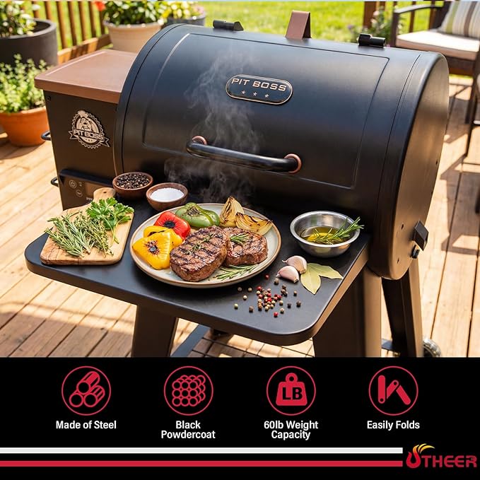 Utheer Folding Front Shelf for Pit Boss Lexington 500 Onyx Pellet Grill, Heavy Duty Steel BBQ Prep Table 19.4" x 12.3", Space Saving Front Grill Shelf, Pit Boss Lexington Accessories