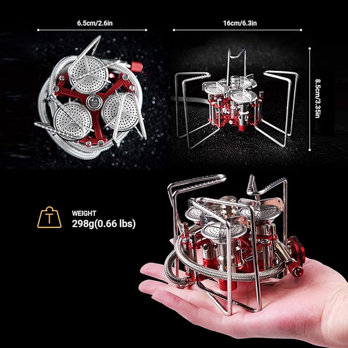 Bulin Backpacking Camping Stove, 5800W Portable Folding Lightweight Camp Gas Stove, Single Adjustable Pocket Emergency Survival Cooking Burner Kit for Outdoor, Hiking, with Carry Bag