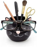 Cat Glasses Holder Stand and Vase - Black Cat Ceramic Sunglasses and Eyeglasses Stand Cat Lady Gift Display and Decor Organizer for Desk Accessories and Stationery Items