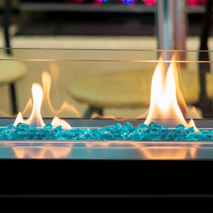 Mr. Fireglass 1/2-Inch Polygon Fire Glass for Fireplace Fire Pit & Lanscaping, 10 Pounds High Luster Aqua Blue