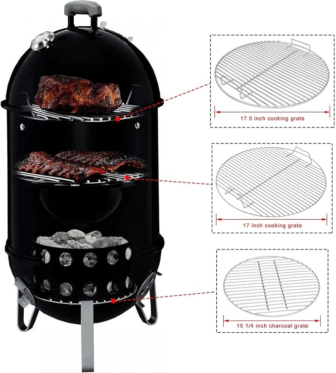 Uniflasy 7432 Upper Cooking Grate 85042 Lower Grate 63013 Charcoal Grates for Weber Charcoal Grill 18/18.5 Inch Smokey Mountain Cooker,Grate 3 Pack