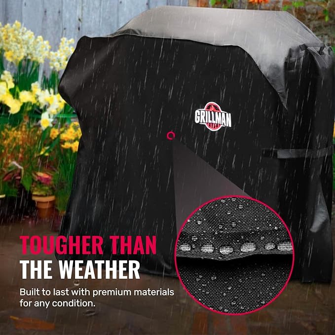Grillman Heavy Duty BBQ Grill Cover for Outdoor Grill, 72 Inch – Waterproof, Weather Resistant, UV & Fade Resistant with Adjustable Straps – Gas Grill Cover for Weber, Genesis, Charbroil, etc. Black