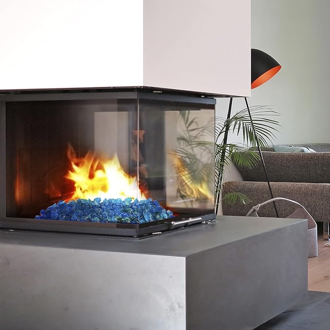 Mr. Fireglass Crushed Fire Glass for Natural or Propane Fire Pit, 10 Pounds Decorative Recycled Fireplace Glass Rocks for Fire Pit Fireplace and Landscaping, High Luster Turquoise