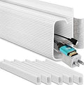 EVEO Cable Management 96'' J Channel- 6 Pack Cord Cover- Cable Raceway- Cable Management Under Desk with Adhesive Stripe Built-in 6 X 16in- Easy to Install Desk Cord Organizer- Cable Raceway, White