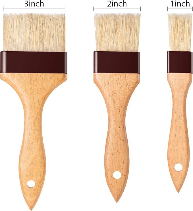 Boao 4 Pcs Pastry Brush, Natural Bristle Basting Brush, Beech Wooden Handle Basting and BBQ Brushes for Cooking, Butter, Oil, Egg, Marinade, Sauce, Grilling, Baking, Kitchen Food(1, 2, 3 Inch)
