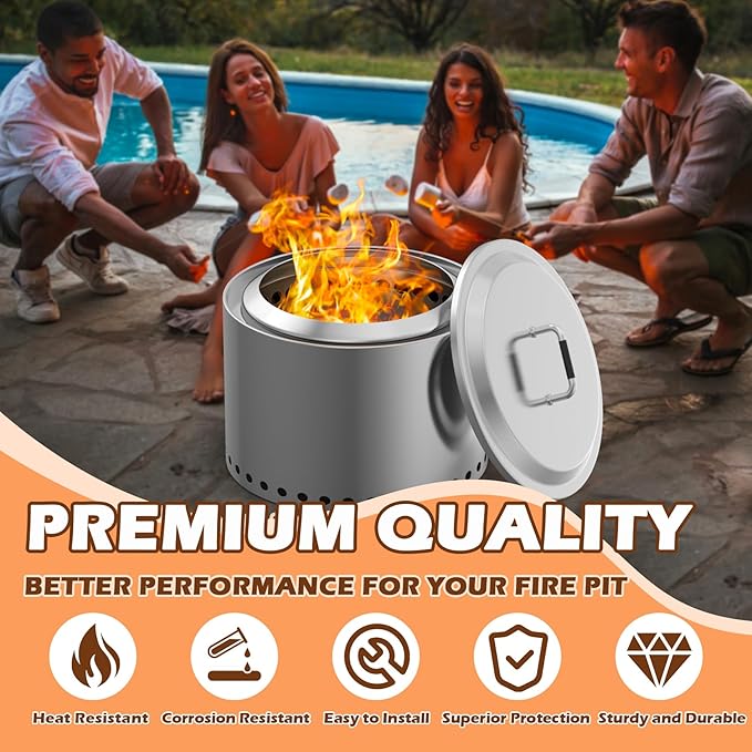 Fire Pit Lid for Solo Stove Yukon 27" Accessories, Round Fire Pit Cover for Solo Stove Lid Yukon Cover, Stainless Steel Lid with Handle for Solo & More 27" Firepit Camping Accessory