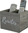 MyGift Vintage Gray Weathered Solid Wood Remote Holder for Table, 2 Compartment Caddy Holds TV DVD Blu-Ray Controls, Media Storage Box with White Cursive Remotes Label