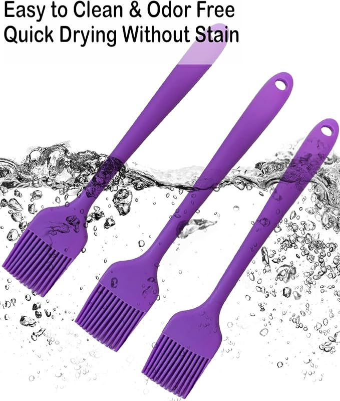 Purple Silicone Pastry Basting Brush - Food Grade BPA Free, Heat Resistant Up to 660°F/315°C, Dishwasher Safe Cooking Brush for Baking, BBQ, Grilling, Sauce,Butter,Cake & Bread