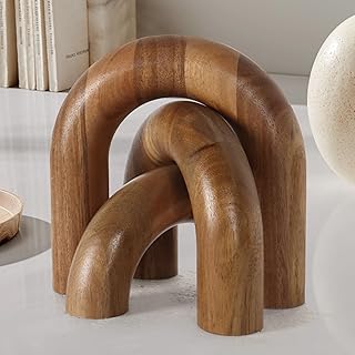 Oakrain 3 Pcs Wood Shelf Decor Aesthetic, Modern Aesthetic Home Decor Accent, Decorative Object for Coffee Table, Book Shelf, Minimalist Table Decor for Console, Living Room, Entryway, Brown