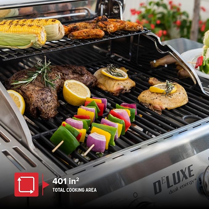 Nexgrill Deluxe 2-Burner Gas Grill with 401 SQ In Grate, 28000 BTUs, Stainless Steel Control Panel & Foldable Side Table, Propane BBQ Grill for Outdoor Cooking, Patios, Backyards and More - 720-0864RA