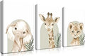 Nursery Wall Decor Set of 3, Cute Animal Lion Elephant Baby Pictures Poster Prints, Giraffe Jungle Canvas Wall Art Woodland Nursery Decor for Boys Girls Room Decoration 12x16 inch Framed