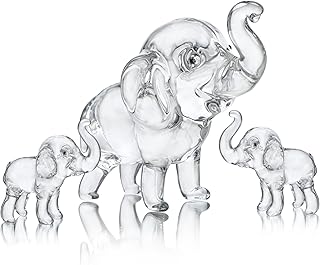 HDCRYSTALGIFTS Set of 3, Crystal Elephant Figurines Collectible Lucky Glass Animals Paperweight Ornament Home Decor Table Centerpiece Gift (3.5'' Mother and 2'' Two Babies)