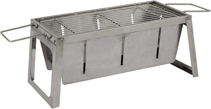 Fire Sense 63724 Stainless Steel Foldaway Charcoal Grill Heavy Duty Stainless Steel Construction For Outdoor Barbecues Camping Tailgating Traveling Charcoal Grate & Carry Bag Included