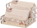 Hipiwe 2 Tiers Crystal Business Card Holder Stand Gold Mirrored Business Card Display Stand Organizer Desktop Business Card Storage Holder for Office Countertop